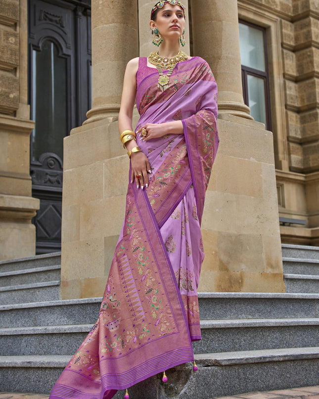 Lilac Pink Embellished Silk Saree