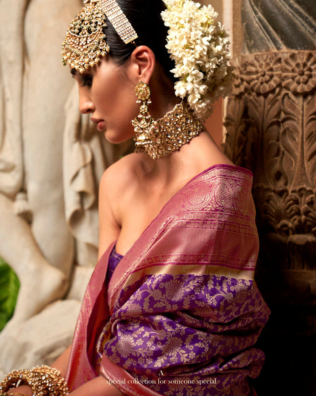 Purple Banarasi Weaving Silk Saree for Wedding