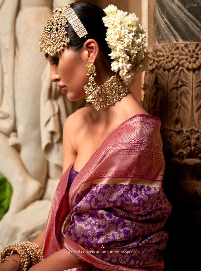 Purple Banarasi Weaving Silk Saree for Wedding