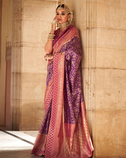 Purple Banarasi Weaving Silk Saree for Wedding