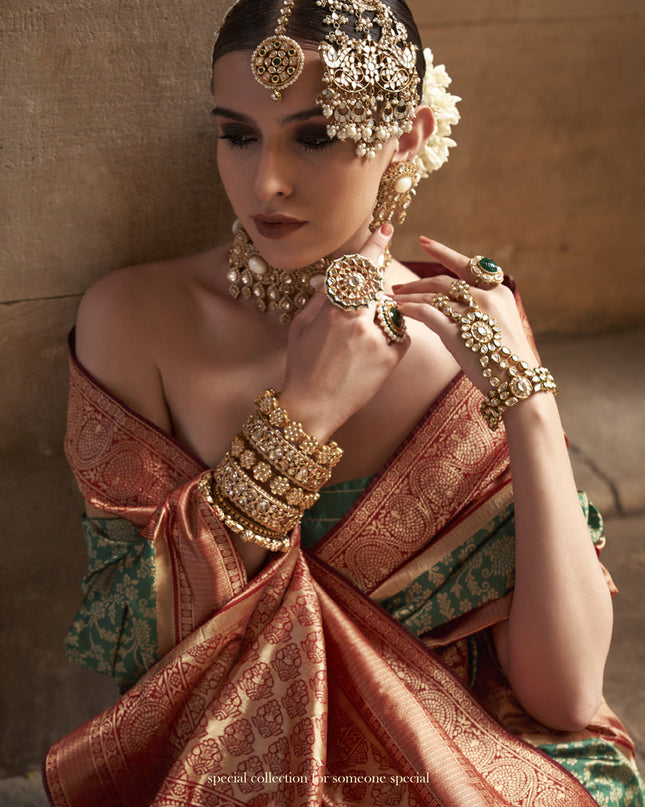 Rama Green Banarasi Weaving Silk Saree for Wedding