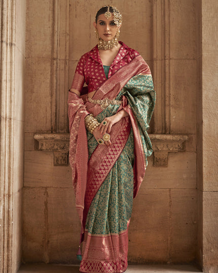 Rama Green Banarasi Weaving Silk Saree for Wedding
