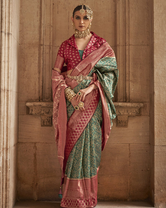 Rama Green Banarasi Weaving Silk Saree for Wedding