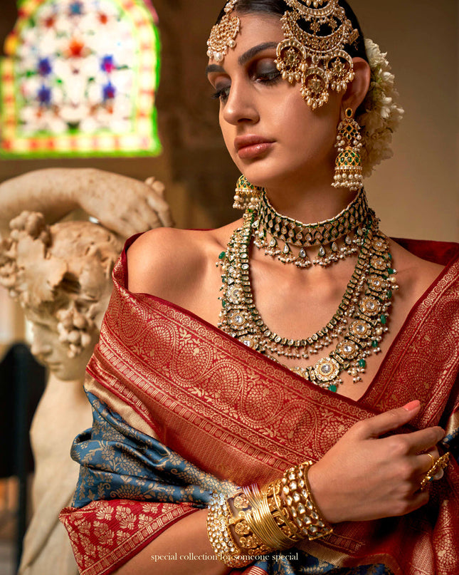 Azure Blue Banarasi Weaving Silk Saree for Ceremonial