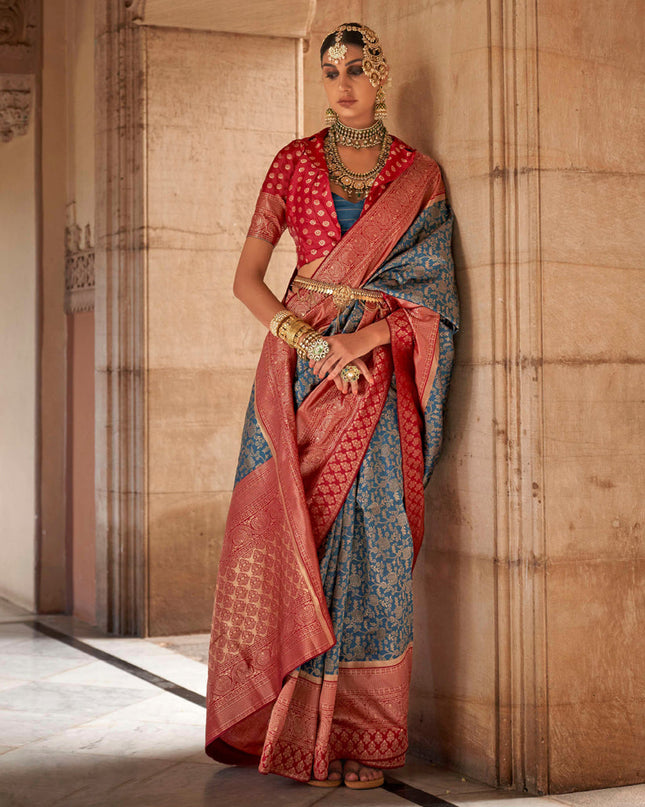 Azure Blue Banarasi Weaving Silk Saree for Ceremonial