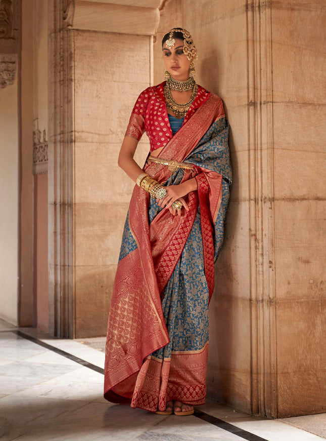 Azure Blue Banarasi Weaving Silk Saree for Ceremonial
