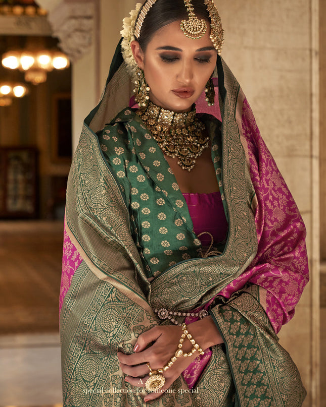 Rani Pink Banarasi Weaving Silk Saree for Wedding