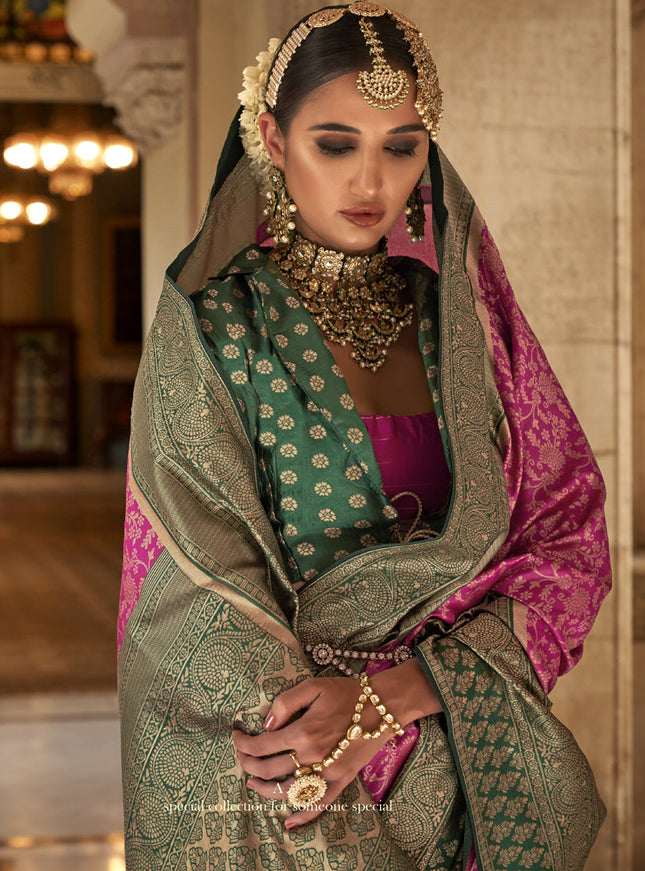 Rani Pink Banarasi Weaving Silk Saree for Wedding