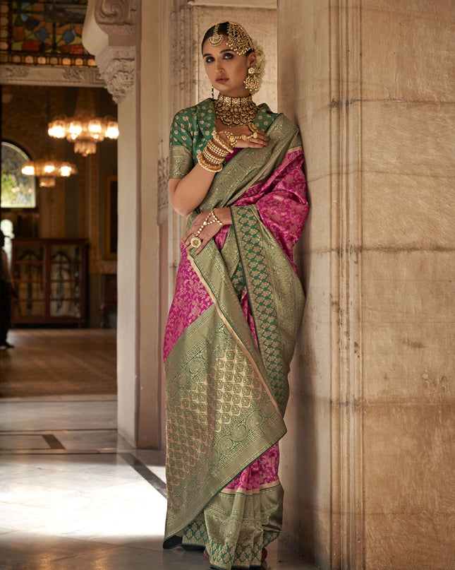 Rani Pink Banarasi Weaving Silk Saree for Wedding