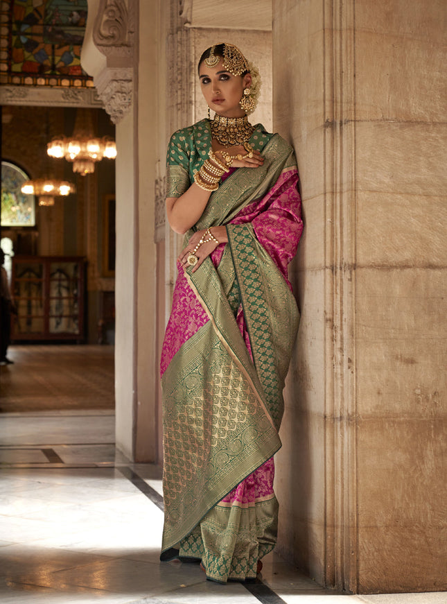 Rani Pink Banarasi Weaving Silk Saree for Wedding