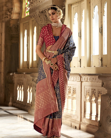 Navy Blue Banarasi Weaving Silk Saree for Ceremonial