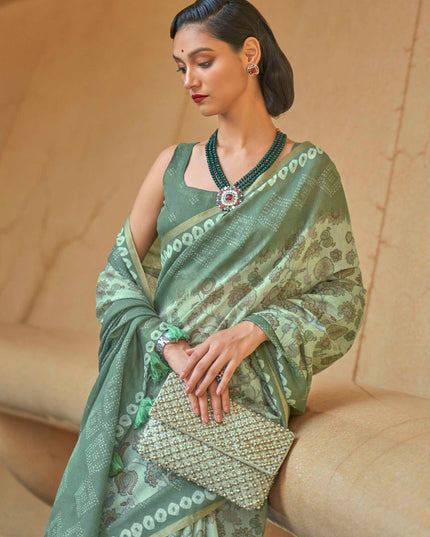 Pastel Green Printed Cotton Party Wear Saree