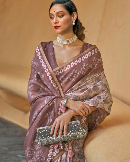 Lilac Pink Printed Cotton Party Wear Saree