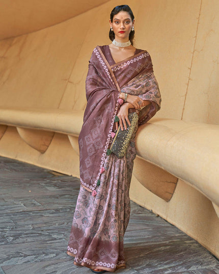 Lilac Pink Printed Cotton Party Wear Saree