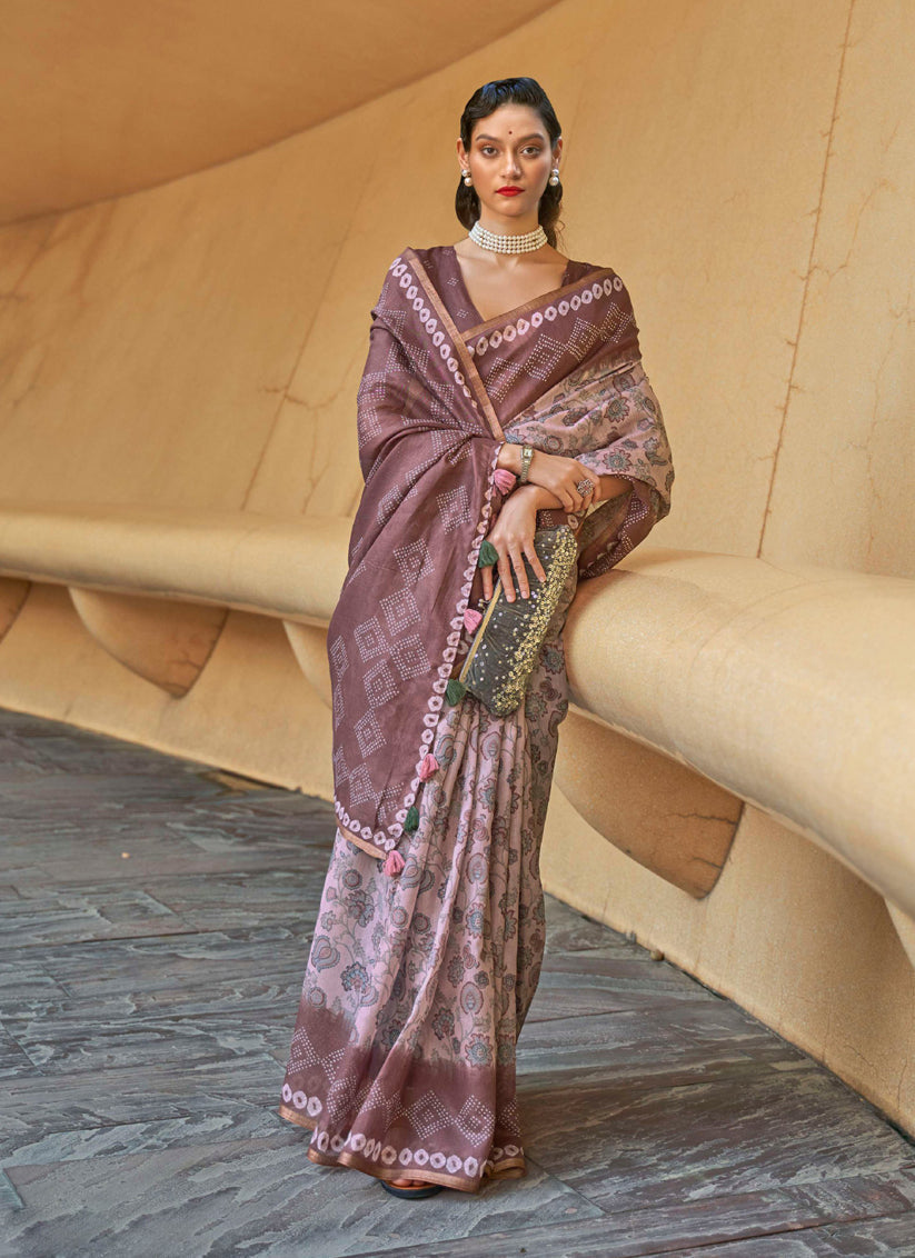 Lilac Pink Printed Cotton Party Wear Saree