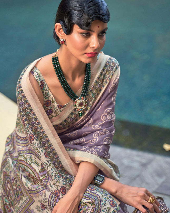 Dusty Mauve Printed Cotton Party Wear Saree