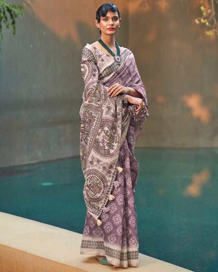 Dusty Mauve Printed Cotton Party Wear Saree