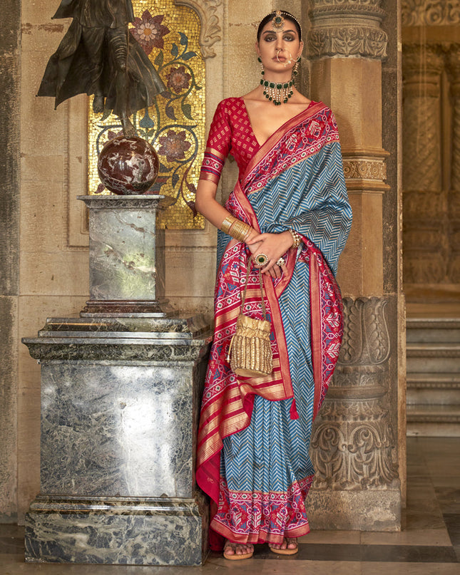 Azure Blue Banarasi Weaving Silk Saree for Ceremonial