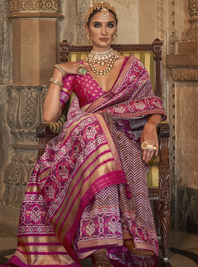 Magenta Banarasi Weaving Silk Saree for Ceremonial