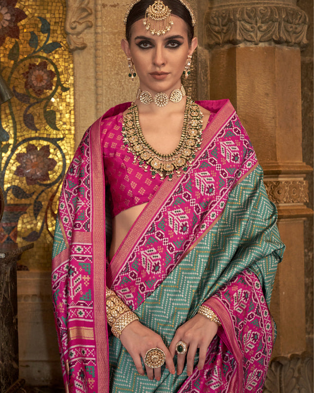 Rama Green Banarasi Weaving Silk Saree for Wedding