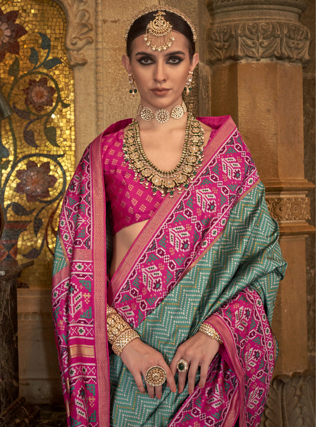 Rama Green Banarasi Weaving Silk Saree for Wedding