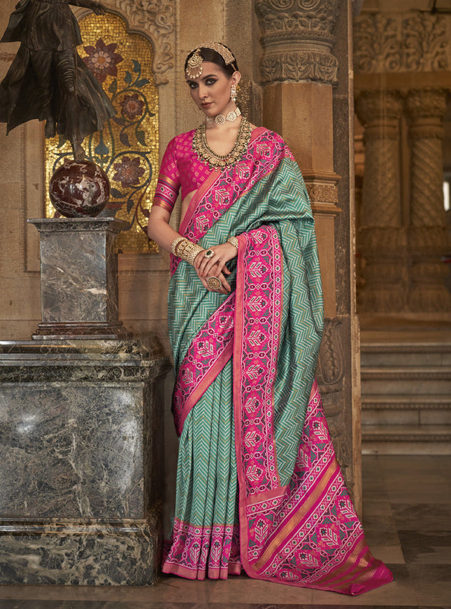 Rama Green Banarasi Weaving Silk Saree for Wedding