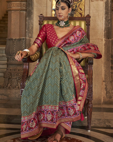 Forest Green Banarasi Weaving Silk Saree for Wedding