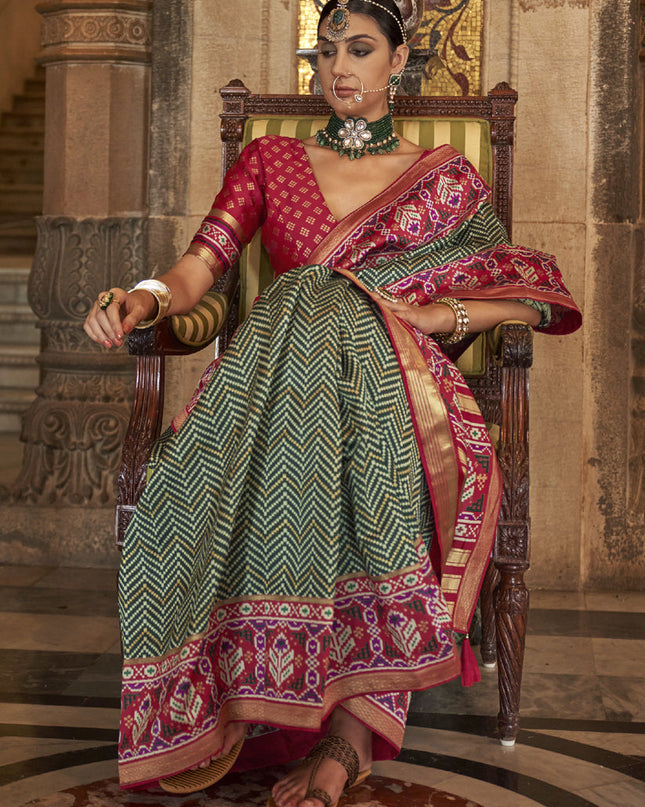 Forest Green Banarasi Weaving Silk Saree for Wedding