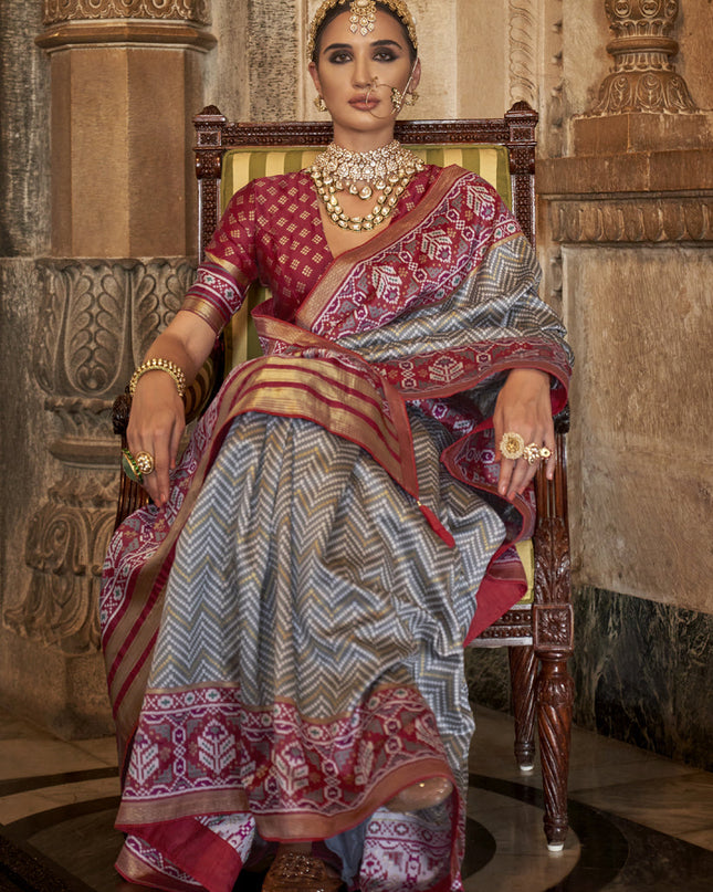 Smoke Grey Banarasi Weaving Silk Saree for Wedding