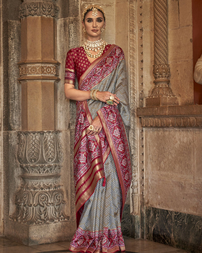 Smoke Grey Banarasi Weaving Silk Saree for Wedding