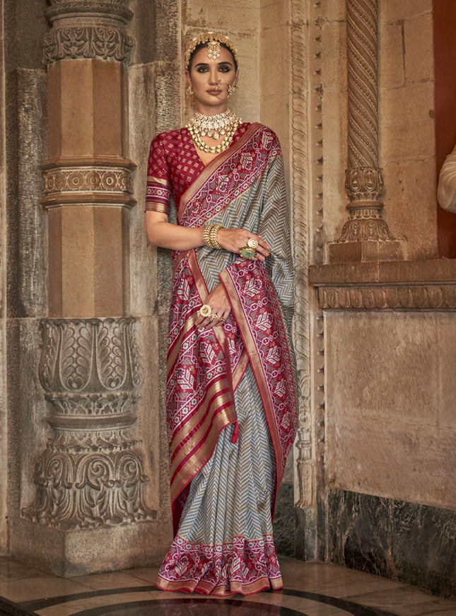 Smoke Grey Banarasi Weaving Silk Saree for Wedding