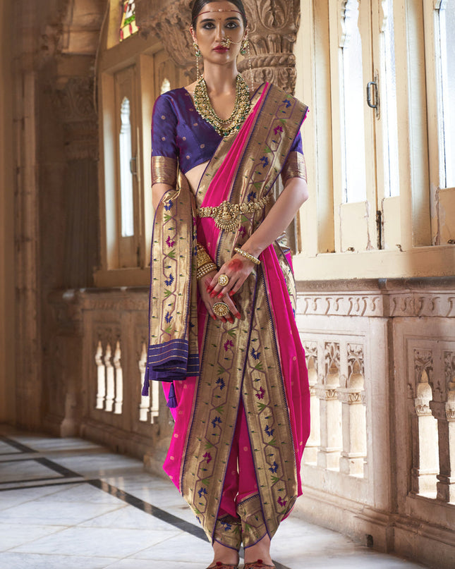 Rani Pink Paithani Weaving Silk Saree for Wedding