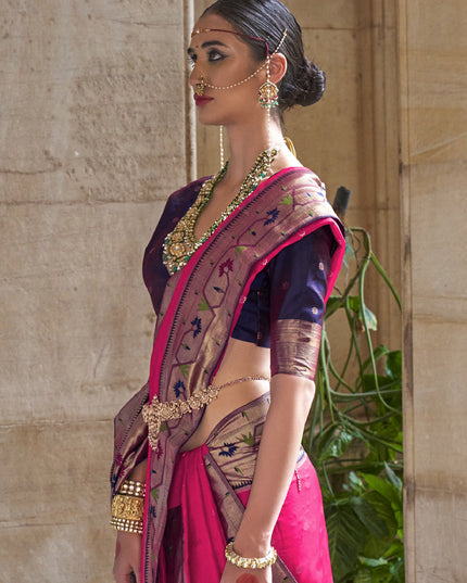 Rani Pink Paithani Weaving Silk Saree for Wedding