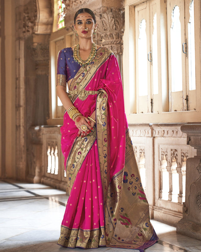 Rani Pink Paithani Weaving Silk Saree for Wedding