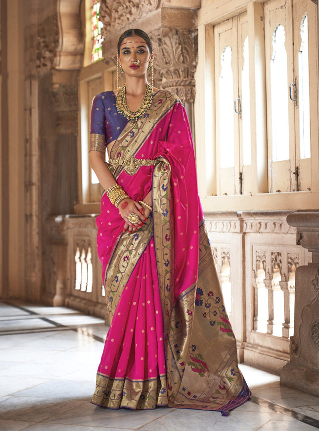 Rani Pink Paithani Weaving Silk Saree for Wedding