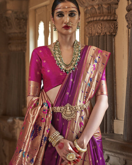 Magenta Paithani Weaving Silk Saree for Wedding