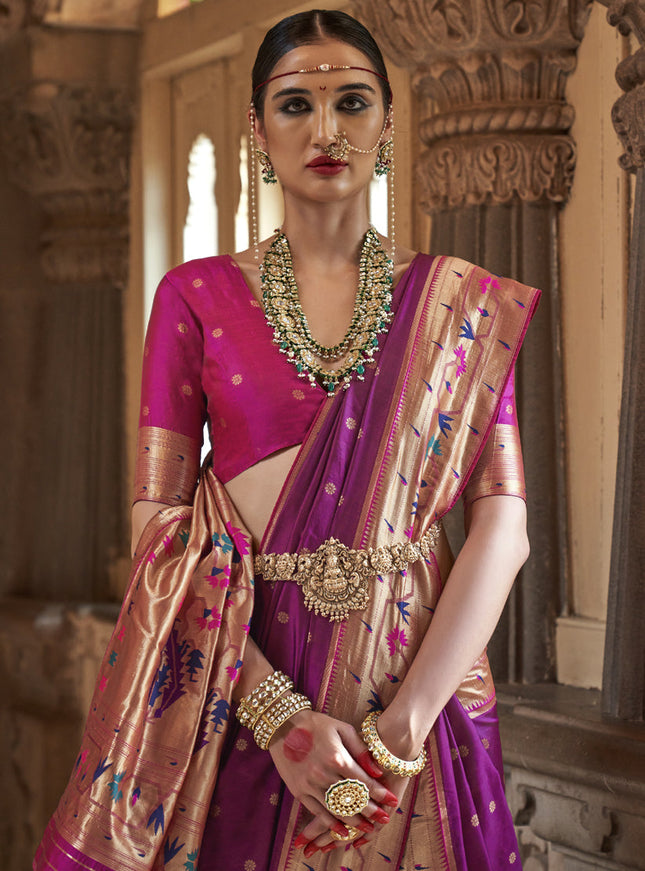 Magenta Paithani Weaving Silk Saree for Wedding