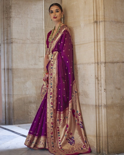 Magenta Paithani Weaving Silk Saree for Wedding