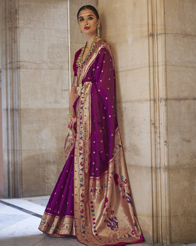 Magenta Paithani Weaving Silk Saree for Wedding