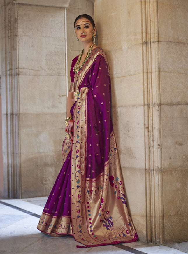 Magenta Paithani Weaving Silk Saree for Wedding