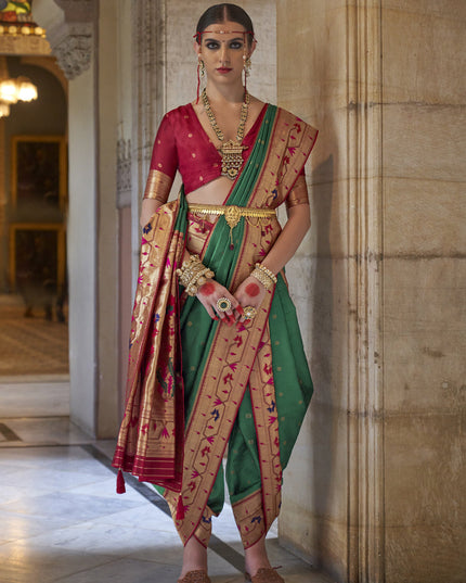 Rama Green Paithani Weaving Silk Saree for Wedding