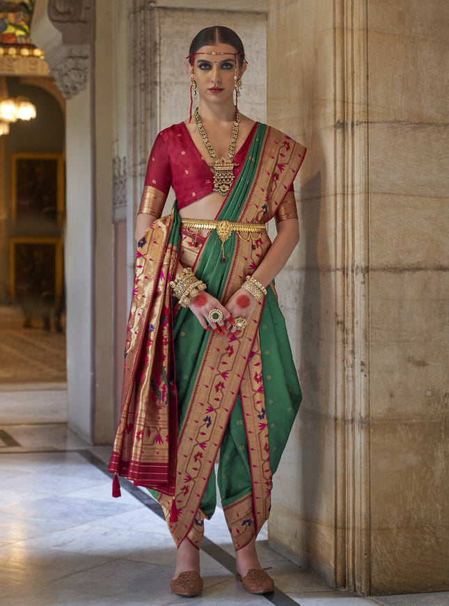 Rama Green Paithani Weaving Silk Saree for Wedding