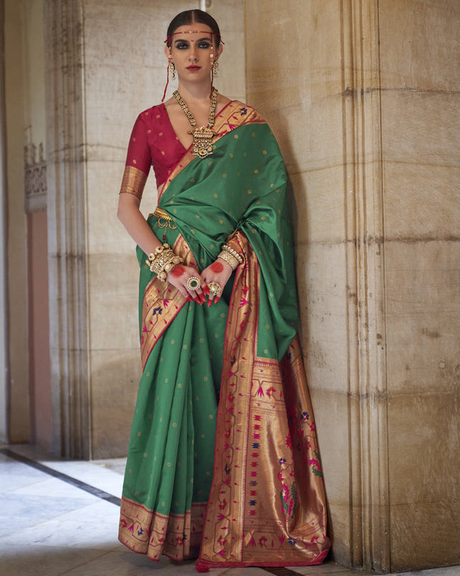 Rama Green Paithani Weaving Silk Saree for Wedding