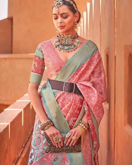 Dusty Pink Foil Printed Cotton Silk Saree