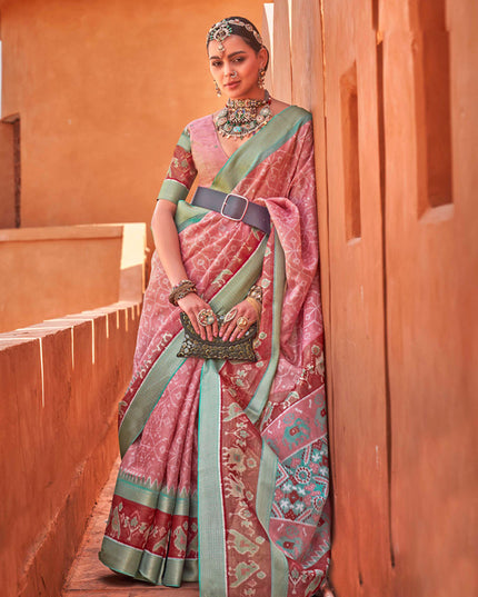 Dusty Pink Foil Printed Cotton Silk Saree