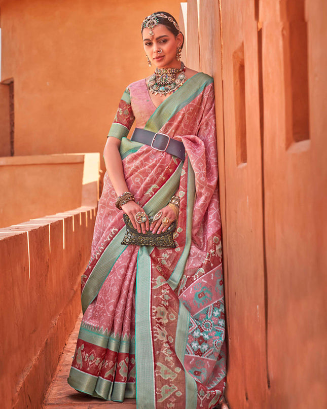 Dusty Pink Foil Printed Cotton Silk Saree