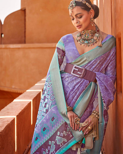 Lilac Foil Printed Cotton Silk Saree