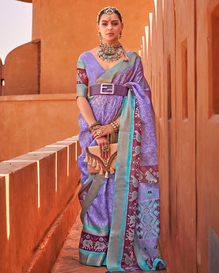 Lilac Foil Printed Cotton Silk Saree