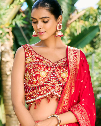 Red Silk Readymade Designer Lehenga Choli