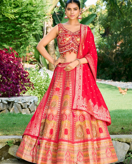 Red Silk Readymade Designer Lehenga Choli